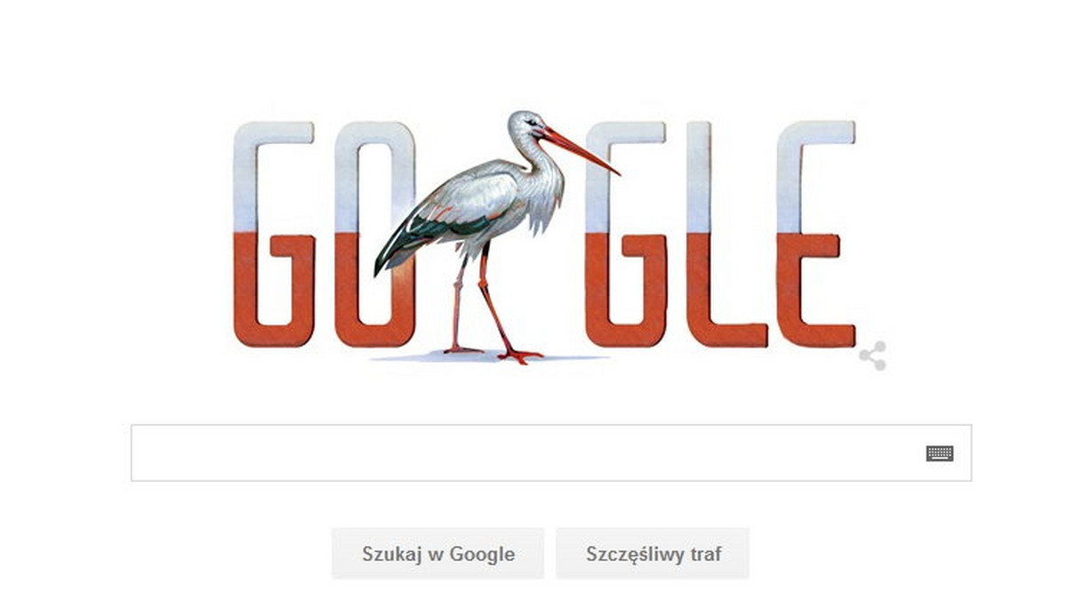 Dzisiejsza grafika Google Doodle poświęcona jest obchodzonemu w Polsce Narodowemu Dniu Niepodległości. Na grafice przypominającej o polskim święcie widnieje napis "Google", w którym litery mają barwę biało-czerwoną, na wzór polskiej flagi narodowej. Uwagę jednak zwraca inny element rysunku - bocian, który zajmuje miejsce drugiego "o" w słowie "Google".
