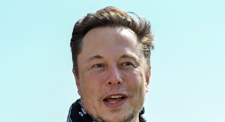 Elon Musk on August 13, 2021 at a press event on the grounds of the Tesla Gigafactory near Berlin.
