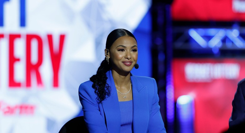 ESPN's Malika Andrews hosted the NBA Draft Lottery in May.