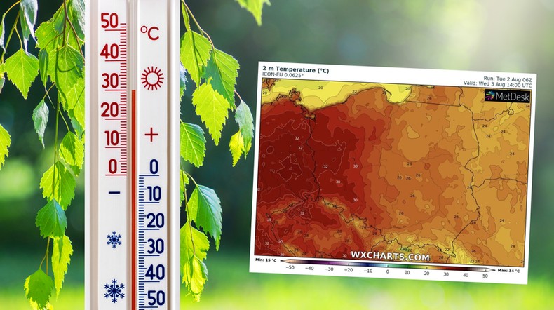 W środę rozpocznie się fala upałów (mapa: wxcharts.com)