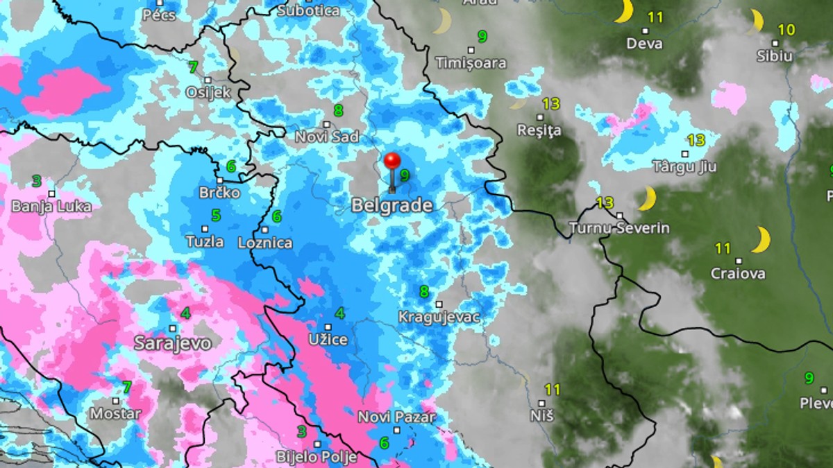 Kretanje padavina danas u 23 časa