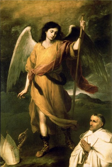 "Archanioł Rafał i biskup Domonte" Bartolomé Esteban Murillo/wikipedia  domena publiczna