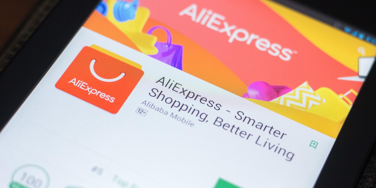 Ryazan, Russia - April 19, 2018 - AliExpress mobile app on the display of tablet PC.