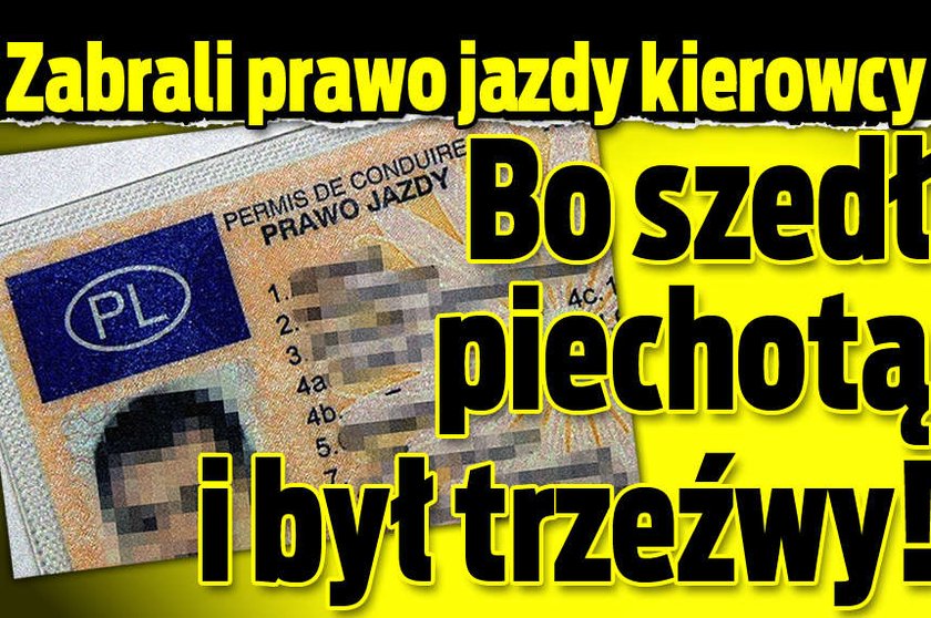 Zabrali prawo jazdy kierowcy. Bo szedł piechotą i był trzeźwy!