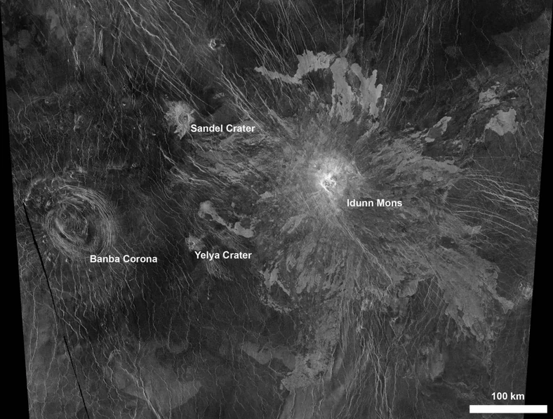 Wulkan Idunn Mons na powierzchni Wenus uchwycony przez sondę Magellan