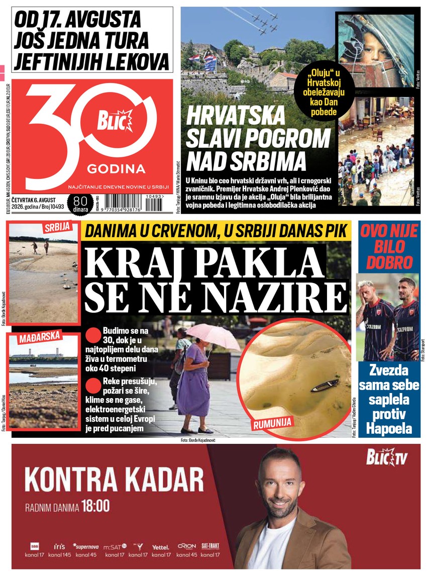 Blic naslovna strana za 6.8.