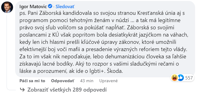 Igor Matovič komentuje príspevky na satirickej facebookovej stránke. 