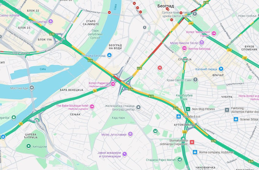 Mapa gužvi 1 septembra u Beogradu