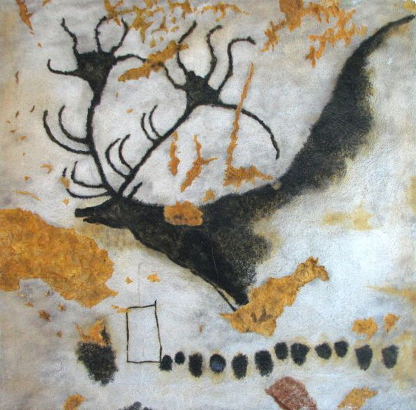 Fragment sylwetki jelenia wraz z przedstawieniem kropek i figur geometrycznych, fot. HTO. domena publiczna.