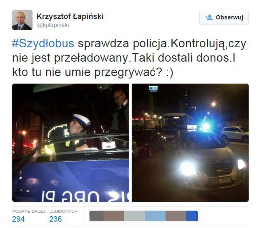 Policyjna kontrola w busie Szydło po debacie. Był donos