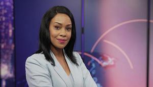 Victoria Rubadiri posing at CNN studio