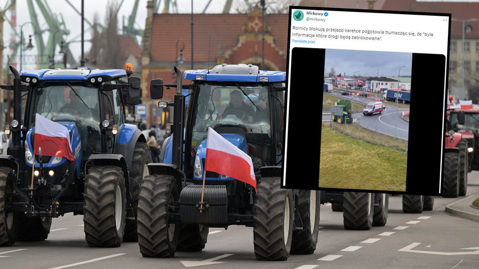 Blokada karetki na proteście w Koszalinie. Rolnicy reagują: ten hejt, to jest skandal