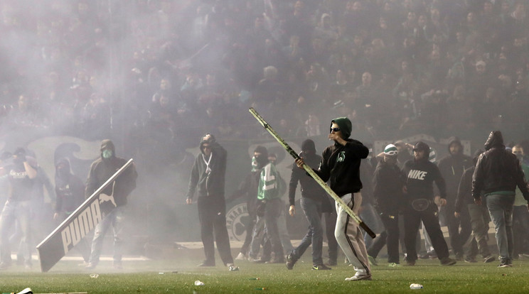 A részeg huligán megütött egy rendőrlovat /Fotó: AFP