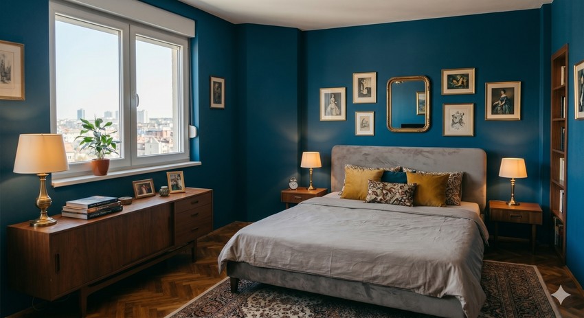 plavi zidovi u spavaćoj sobi