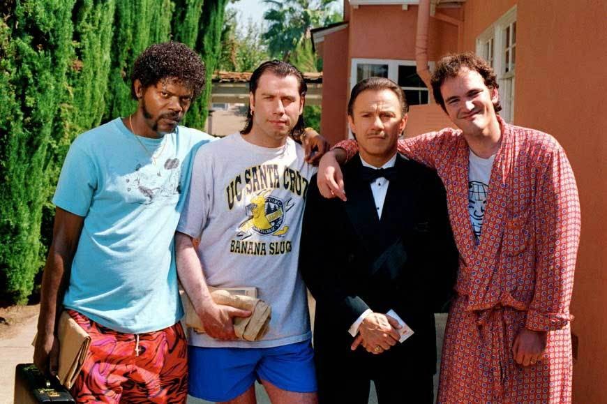 Zľava: Samuel L. Jackson, John Travolta, Harvey Keitel, Quentin Tarantino