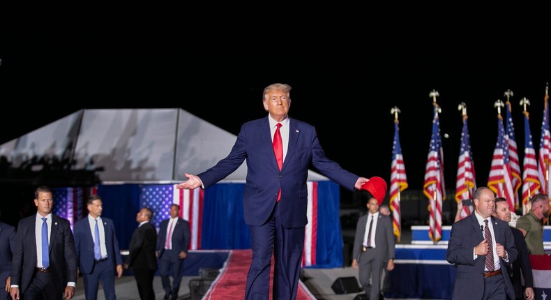 Former President Donald Trump arrives at a Save America Rally at the Aero Center Wilmington on September 23, 2022 in Wilmington, North Carolina.