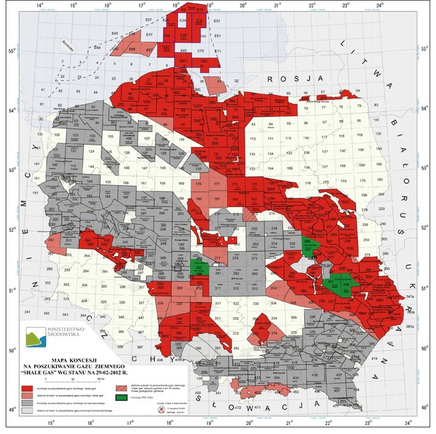 Koncesje PKN Orlen na gaz łupkowy - źródło: Ministerstwo Środowiska