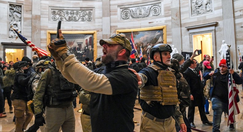 Supporters of US President Donald Trump enter the US Capitol's Rotunda on January 6, 2021, in Washington, DC. - Demonstrators breached security and entered the Capitol as Congress debated the a 2020 presidential election Electoral Vote Certification.