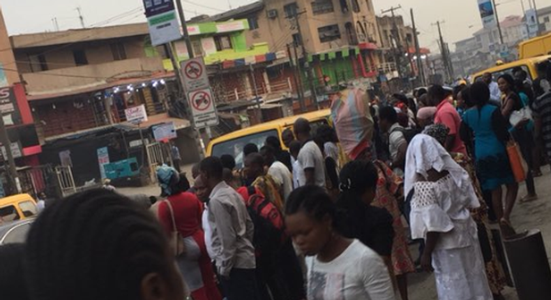 Lagos residents stranded on Monday, February 3, 2020, as ban on Okada and Keke Napeps takes effect. [Twitter]