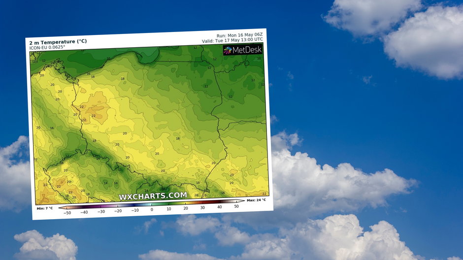 We wtorek sporo pogodnego nieba, ale chłodno (mapa: wxcharts.com)