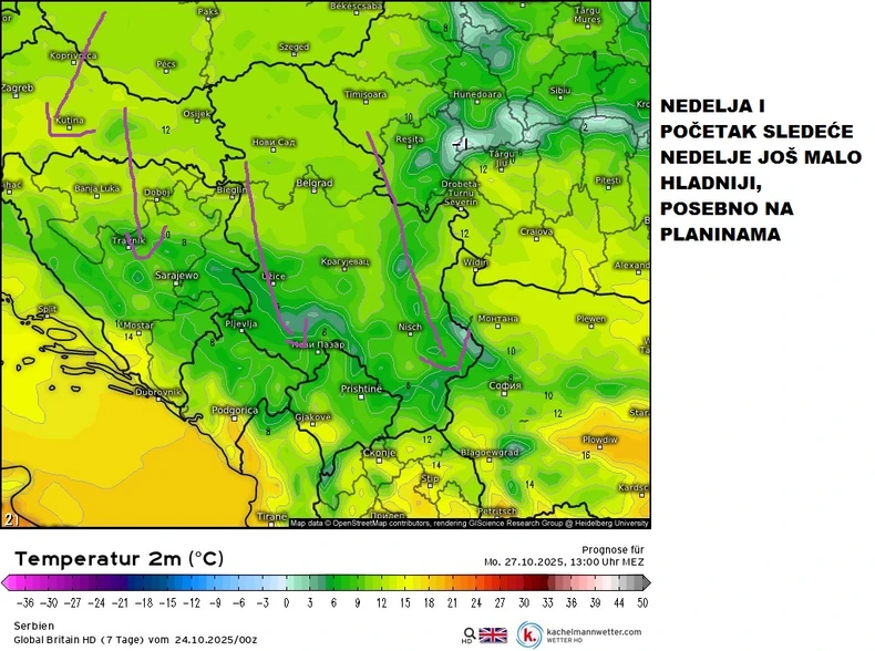 Zahlađenje u nedelju i ponedeljak