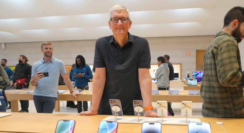 Tim Cook visits an Apple store in New York City.Kevin Mazur/Getty Images