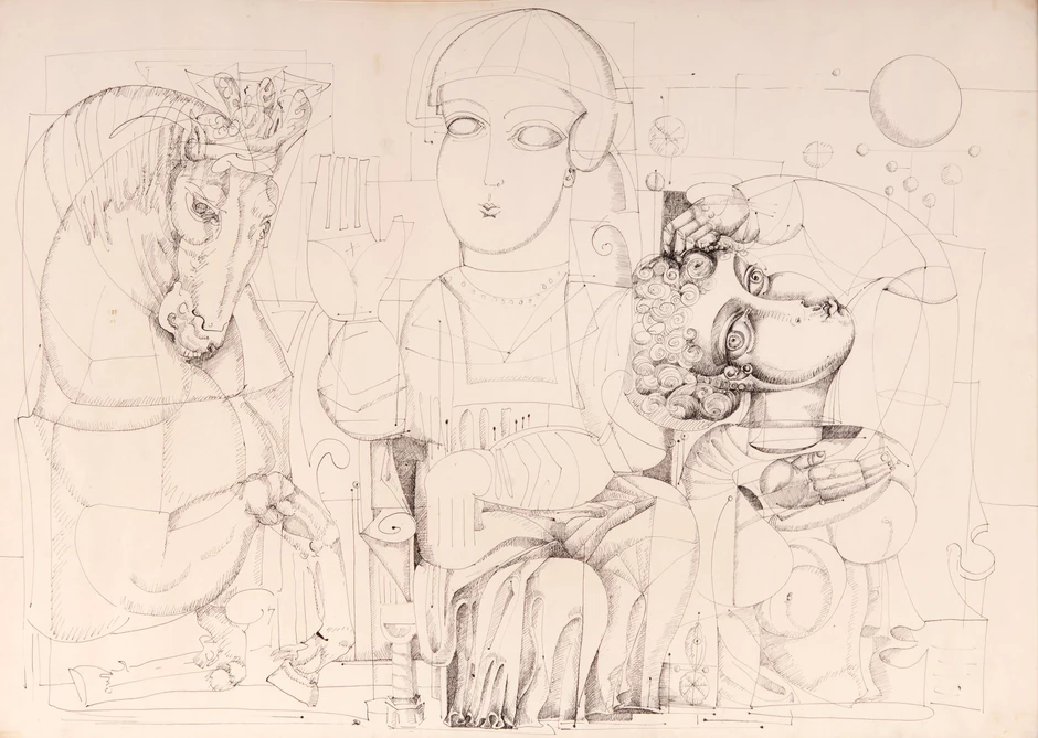 Lazar Vozarevic, Kosovka devojka, 1965-1966, tus na papiru, 59,5 x 84,5 cm