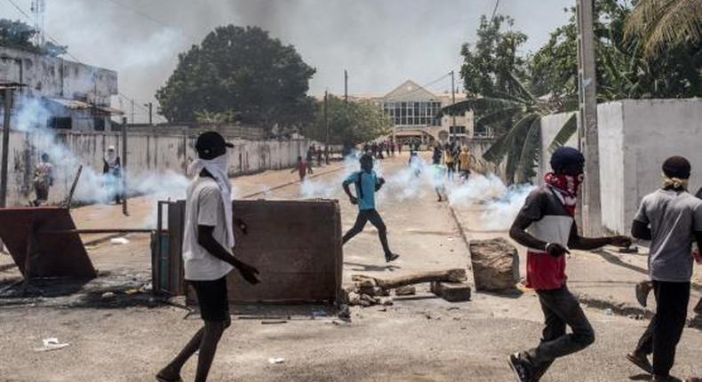 Manifestation à Ziguinchor, le 16 mai 2023, en faveur de l’opposant Ousmane Sonko MUHAMADOU BITTAYE - AFP