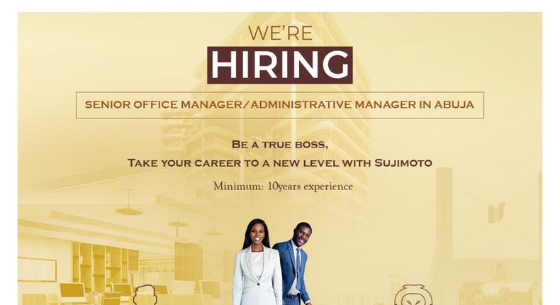 Sujimoto is hiring senior office manager/administrative manager in Abuja