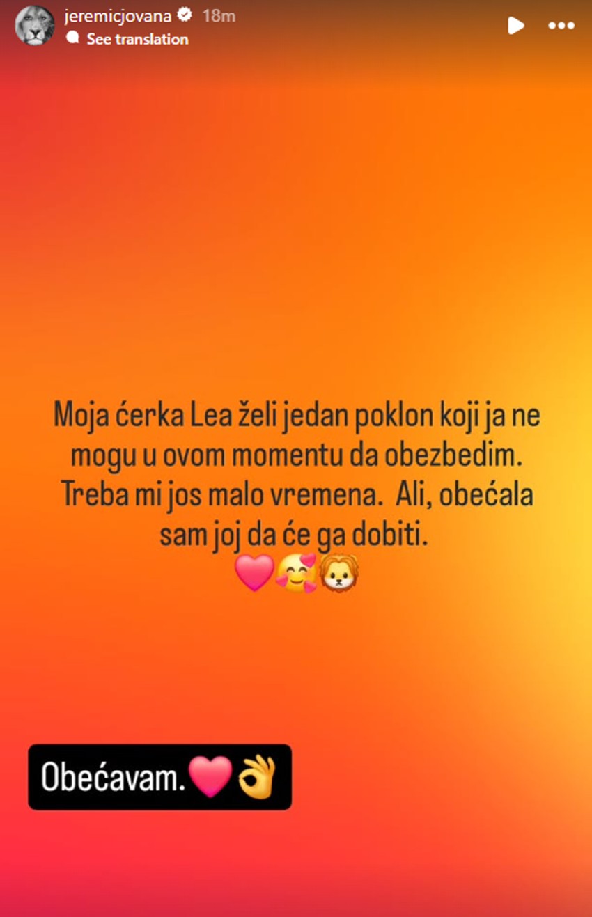 Jovana Jeremić objava