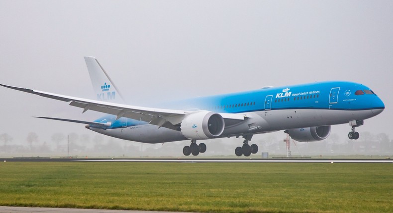 A KLM Royal Dutch Airlines Boeing 787-9 Dreamliner.