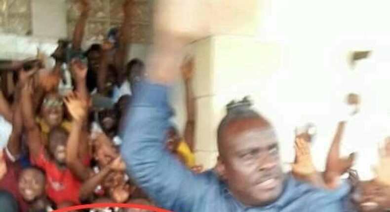 Policemen jubilating the return of ex-Gov James Ibori