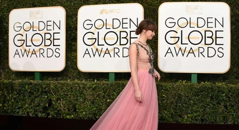 Felicity Jones arrives at the 74th annual Golden Globe Awards, January 8, 2017, at the Beverly Hilton Hotel in Beverly Hills, California