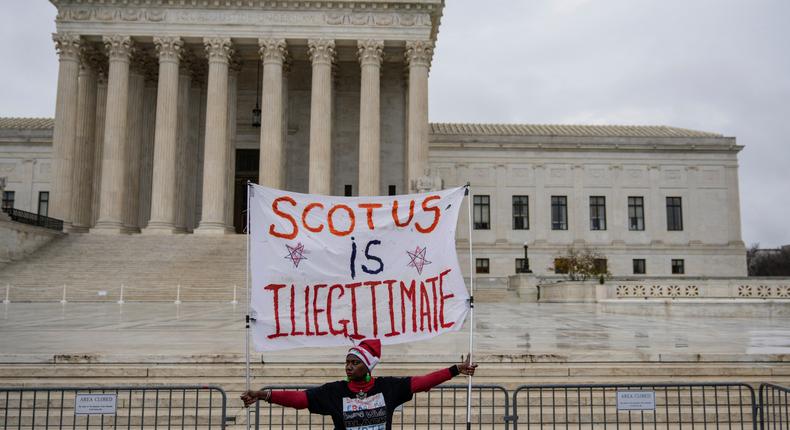 Nadine Seiler attends a rally for voting rights while the U.S. Supreme Court hears oral arguments in the Moore v. Harper case December 7, 2022.Drew Angerer/Getty Images