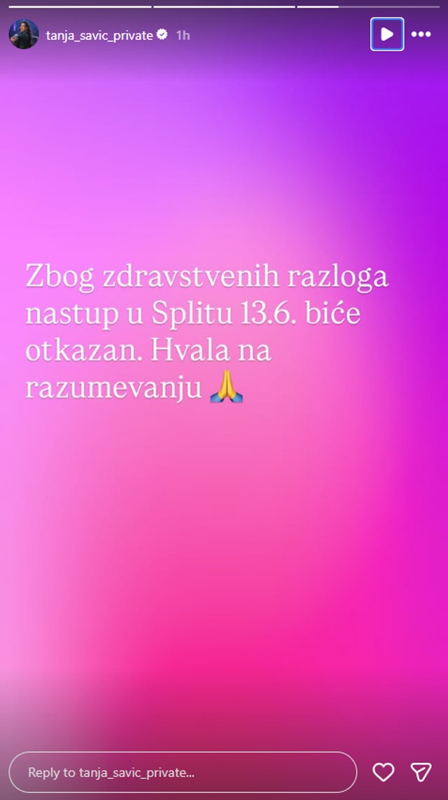 Tanja Savić otkazala nastup