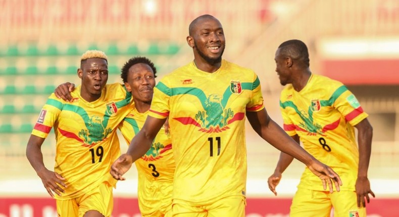 Ibrahima Kone (C) celebrates scoring for Mali in a World Cup qualifying victory over Kenya in Nairobi on Sunday Creator: KELLY AYODI