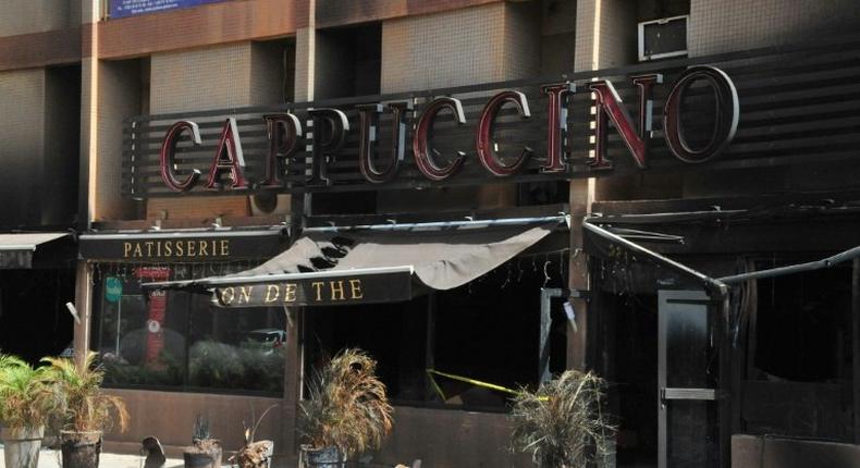 The Cappuccino Cafe located near the Splendid Hotel, both destroyed earlier by Al-Qaeda in the Islamic Maghreb , in Ouagadougou, on January 21, 2016