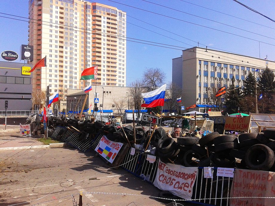 Prorosyjska demonstracja w Ługańsku w 2014 r. Dziś już o takich wiecach nie słychać.