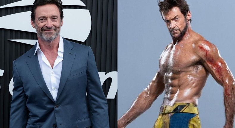 Hugh Jackman at the 2024 US Open, and a behind-the-scenes photo of him shirtless as Wolverine.Jean Catuffe/GC Images/Getty Images/Marvel Studios/Disney