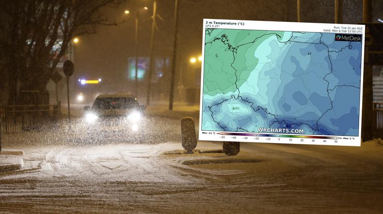Wzrasta szansa na powrót zimy do Polski za kilka dni (mapa: wxcharts.com)