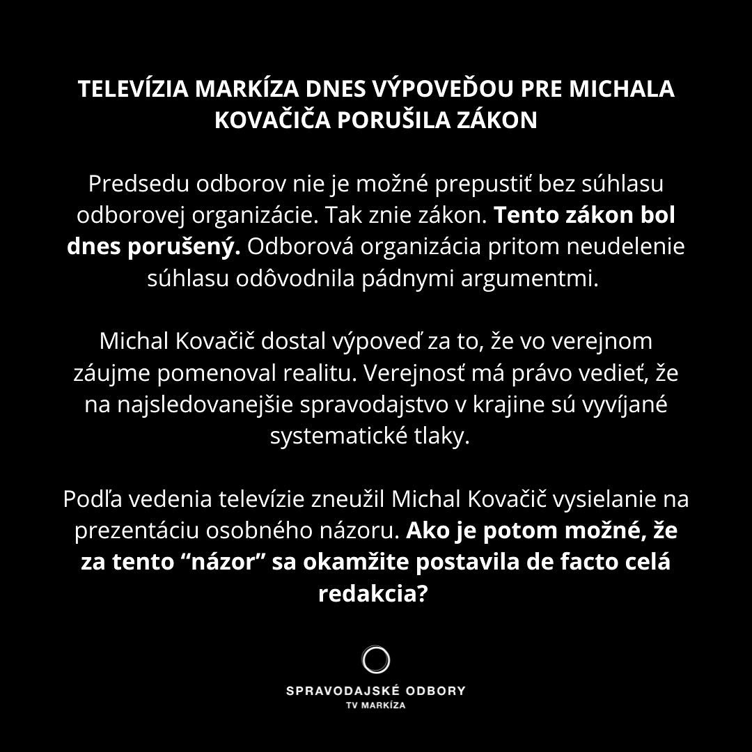 Reakcia odborov na výpoveď pre Kovačiča.