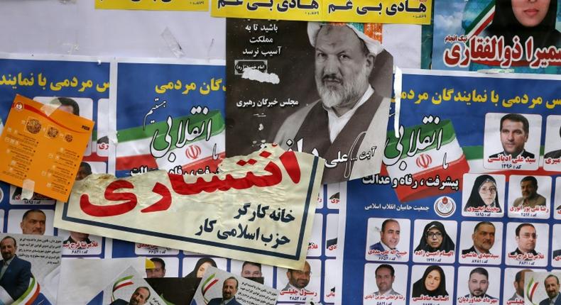 Election posters and fliers in the Iranian capital Tehran