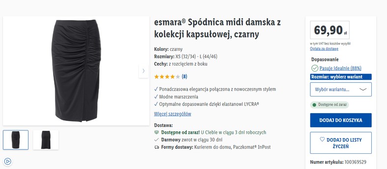 Spódnice 2024. Lidl marszczona midi z rozcięciem