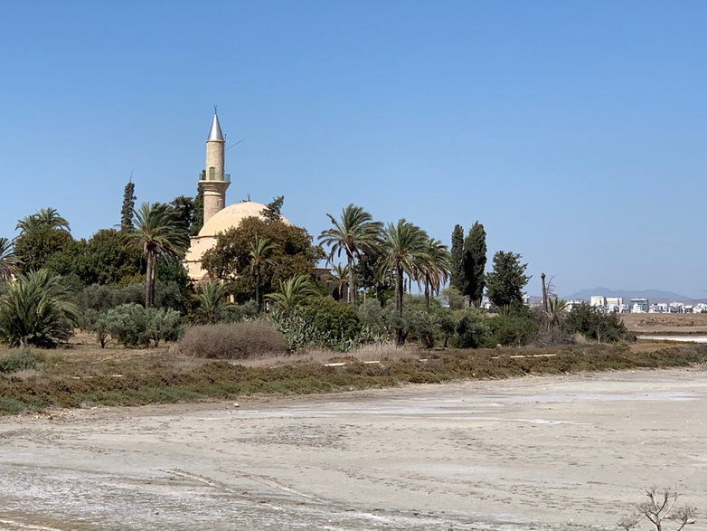 Meczet Hala Sultan Tekke nad słonym jeziorem na Cyprze