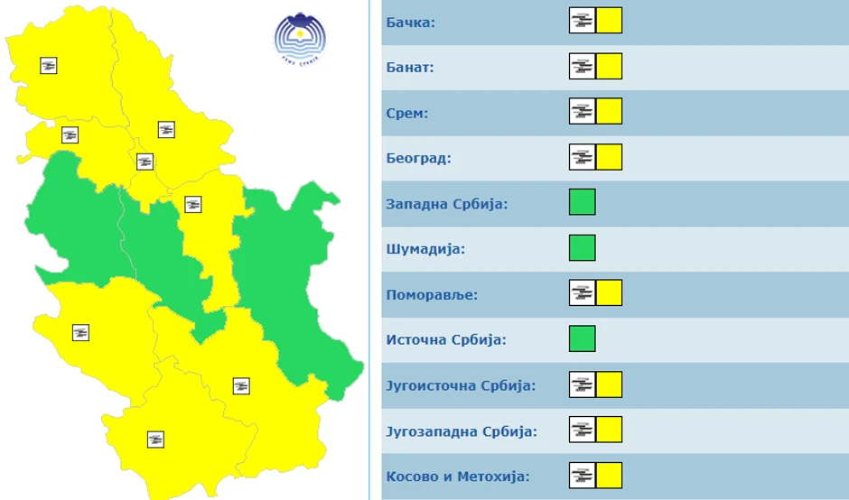 Žuti meteoalarm na dan izbora u Srbiji