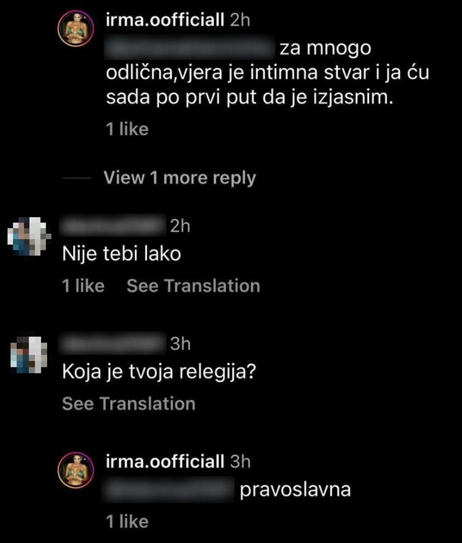 Komentari Irme na Instagramu