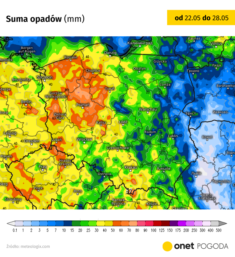 Im dalej na zachód i południowy zachód, tym opady deszczu będą częstsze i mocniejsze