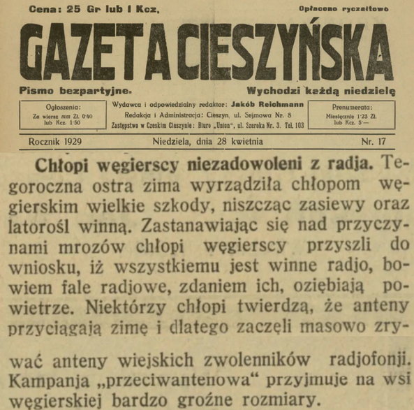 Fragment dawnej Gazety Cieszyńskiej / źródło - internet