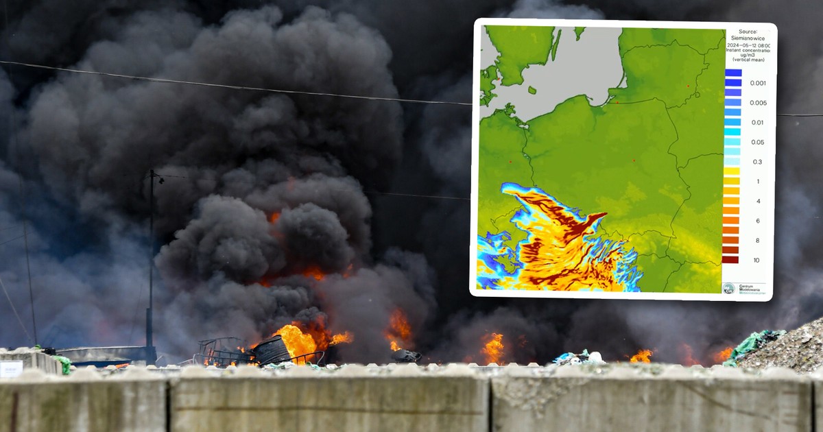 Požár v Siemianowicích Śląskie.  Znečištění mrak nad Evropou [MAPA]