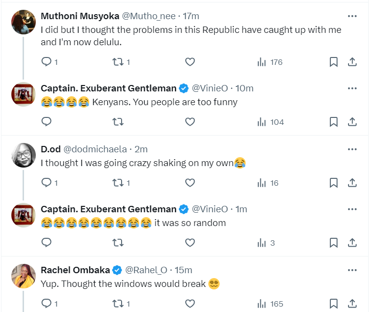 Kenyans on social media reported a tremor in Nairobi and surrounding areas